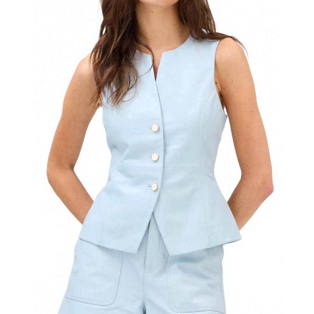 NEW ALLISON NEW YORK oliver leather vest in powder blue
